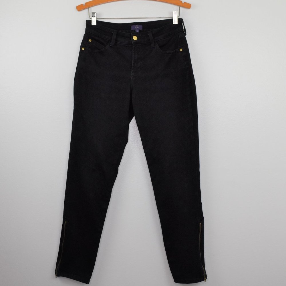 NYDJ‎ Legging Skinny Jeans 4 Black Lift Tuck Zippered Cuff Stretch Denim Gothic